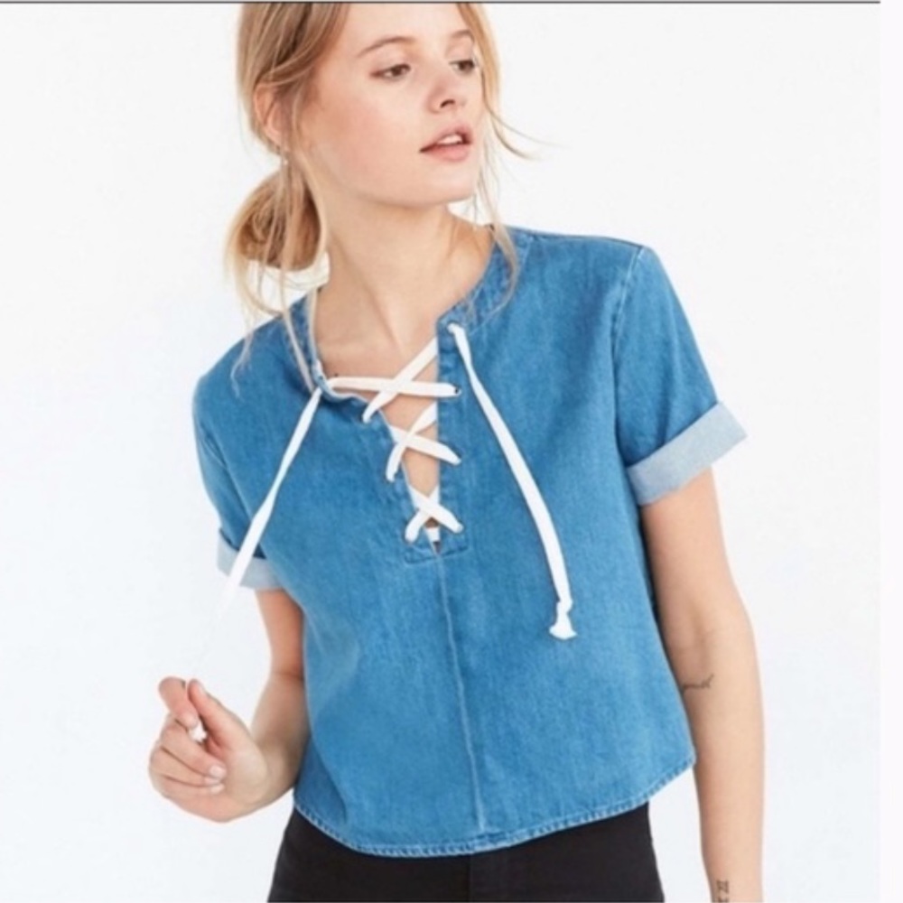 BDG urban outfitters chambray jean lace up top